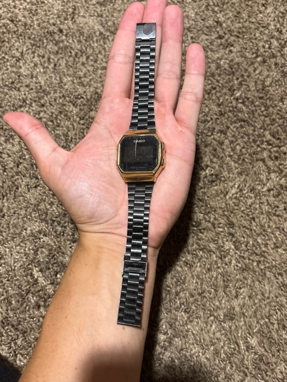 Casio Two-Tone Digital Wristwatch — Gold Bezel, Silver Band